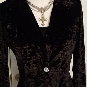 Rhinestone Buttons Velvet S Blazer Jacket